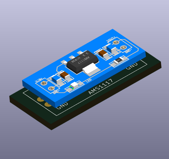 AMS1117 Power Module – KiCad Symbol, PCB Footprint, and 3D STEP Model