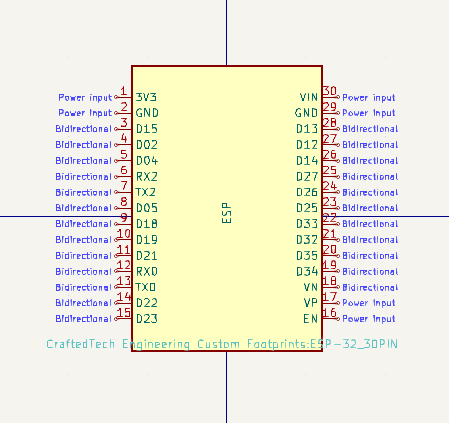 ESP32 (30-Pin) – KiCad Symbol, PCB Footprint, and 3D STEP File