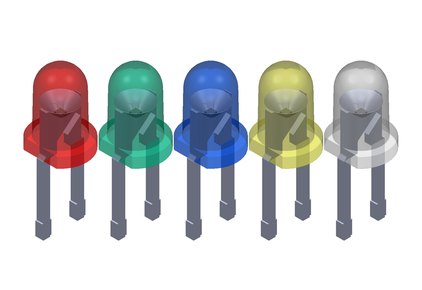 LED D3 - 3mm Green, Red, Blue, Yellow 3D Step File