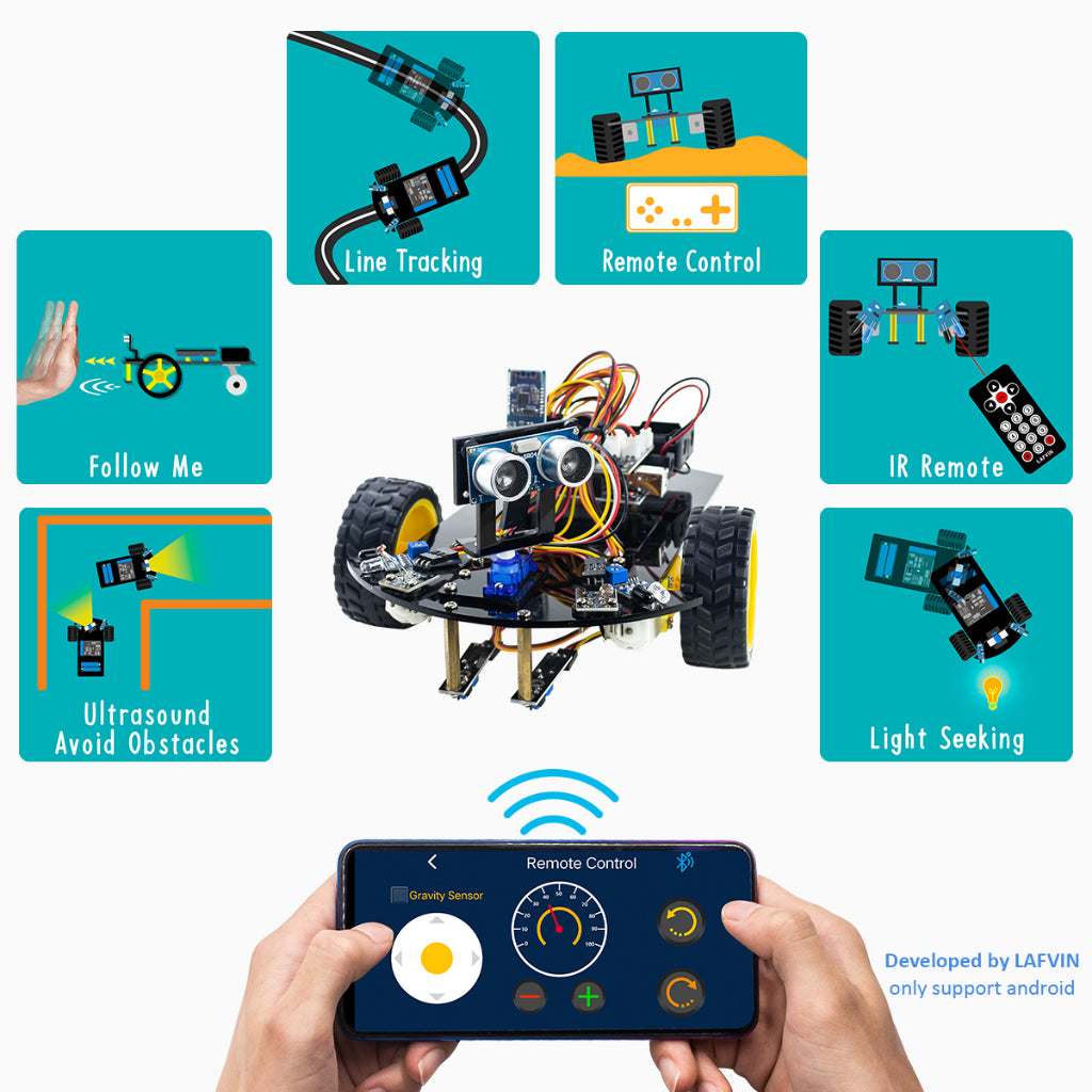 LAFVIN 2WD Smart Robot Car Chassis Kit for Arduino Uno R3 – DIY Coding Educational Kit with CD Tutorial