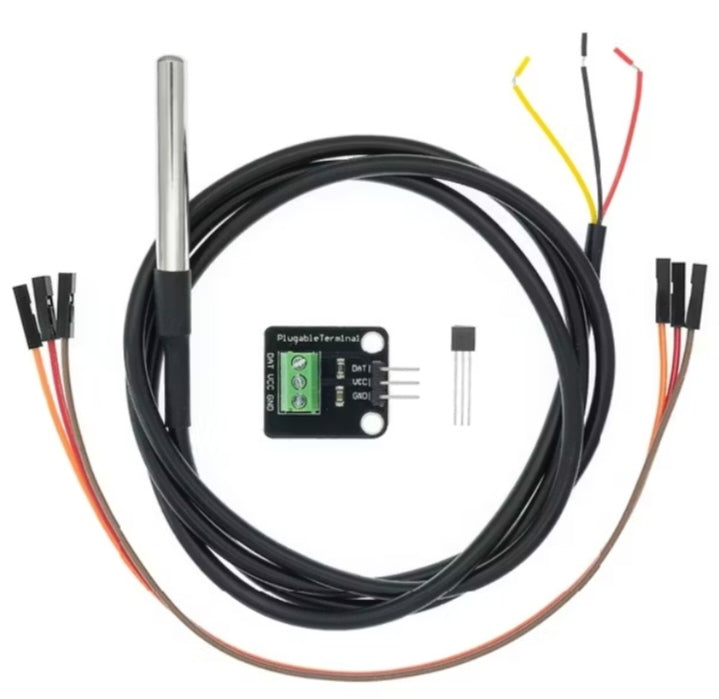 DS18B20 Waterproof Temperature Sensor Module Kit – 1M Stainless Steel Probe with Terminal Adapter for Arduino