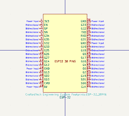 ESP32 (38-Pin) – KiCad Symbol, PCB Footprint, and 3D STEP File