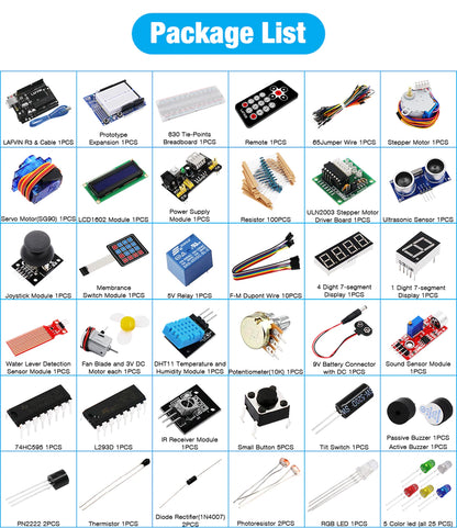 LAFVIN Super Starter Kit for UNO R3 | Sensor Learning Electronic Kit with Code &amp; Tutorials | Compatible with Arduino IDE