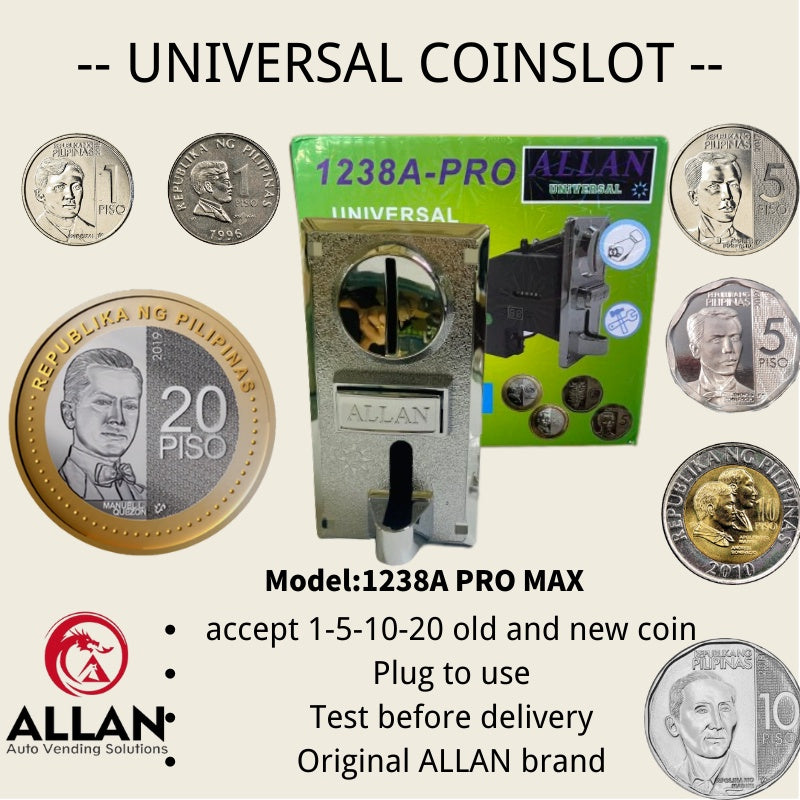 ALLAN Universal Coin Slot – Silver Panel (Model: COINSLOT1238) Versatile Coin Acceptor for Vending, Arcade, and DIY Projects
