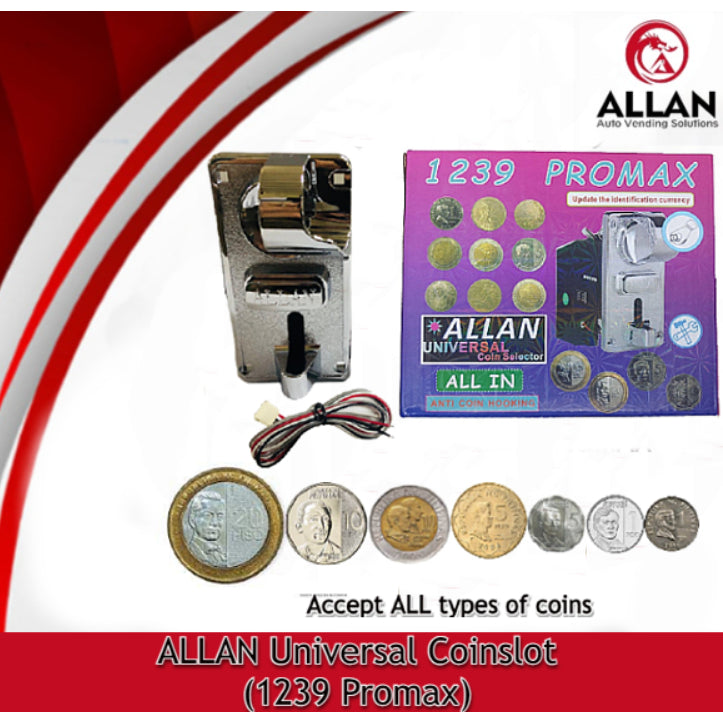 ALLAN Universal Coin Slot – Silver Panel (Model: COINSLOT1238) Versatile Coin Acceptor for Vending, Arcade, and DIY Projects