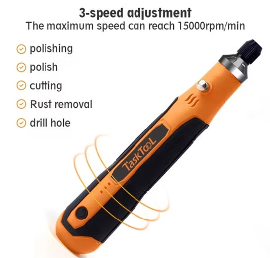 TaskTooL 105PC Mini Electric Grinder Set – Cordless Engraving Pen Drill with 3-Speed Adjustment