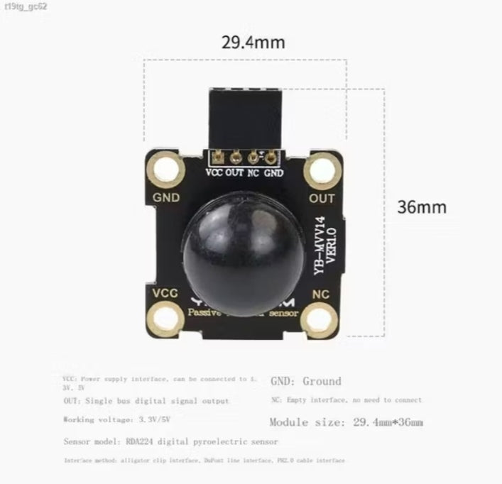 Yabo Intelligent Human Body Infrared Sensor Module – Pyroelectric PIR Motion Detection for Micro:bit & Arduino, PH2 Interface
