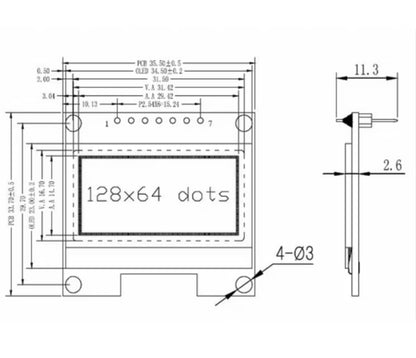 1.3" OLED Display Module – 128x64 Resolution, White/Blue, SPI/I2C Dual Interface for Arduino, Raspberry Pi, ESP32