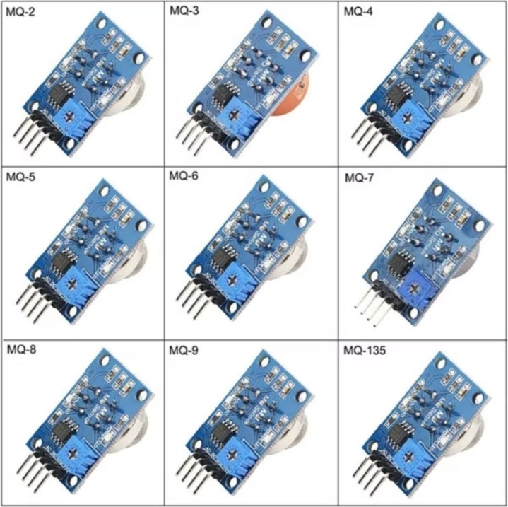 MQ Series Gas Sensor Modules Set – MQ2, MQ3, MQ4, MQ5, MQ6, MQ7, MQ8, MQ9, MQ135 – Smoke, Alcohol, LPG, CO, Hydrogen & Air Quality Detection Kit