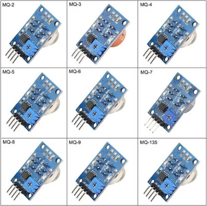 MQ Series Gas Sensor Modules Set – MQ2, MQ3, MQ4, MQ5, MQ6, MQ7, MQ8, MQ9, MQ135 – Smoke, Alcohol, LPG, CO, Hydrogen & Air Quality Detection Kit