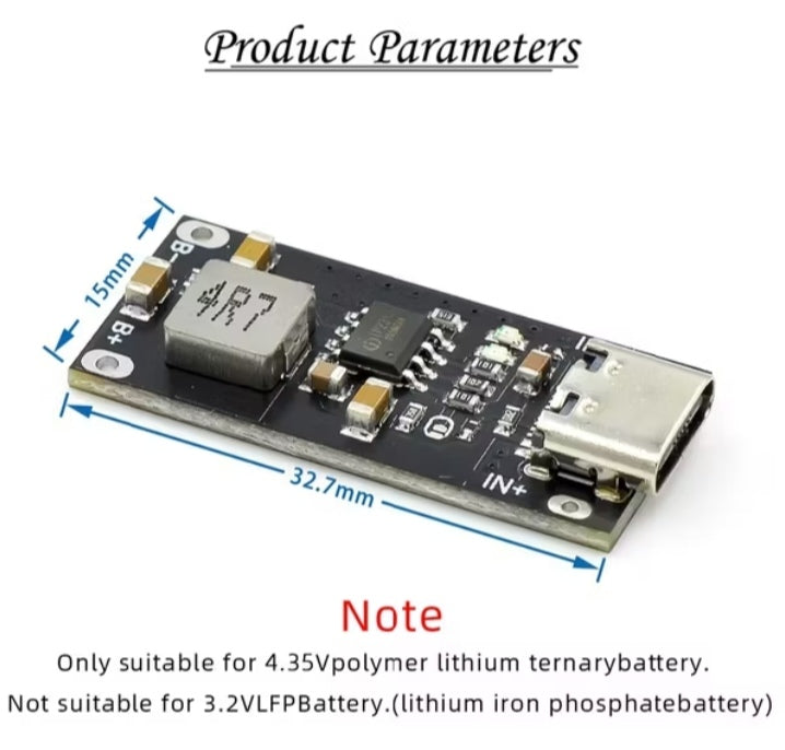 IP2312 Type-C Fast Charging Module – 3A 5V to 4.35V Charging Board for Li-ion / Ternary Lithium Polymer Batteries