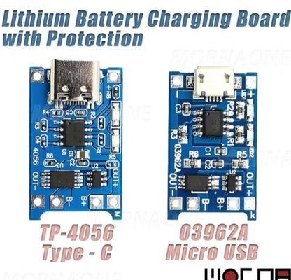 TP4056 03962A 5V 1A 18650 Battery Charging Module – Micro USB / Type-C Input with Protection Circuit