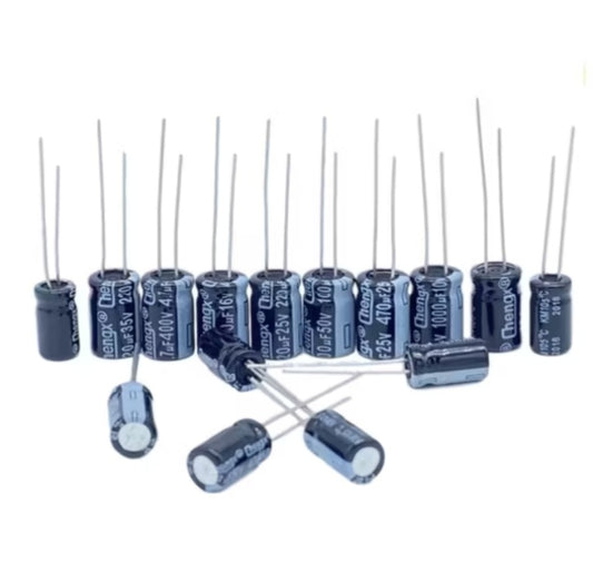 Assorted In-Line Electrolytic Capacitors – 25V/35V, 10μF to 47000μF – Radial Lead Type