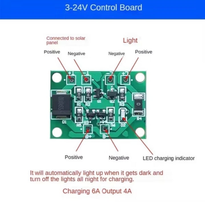 3–24V Solar Lamp Light Control Circuit Board – Automatic On/Off Controller for Lithium & Lead-Acid Battery Systems
