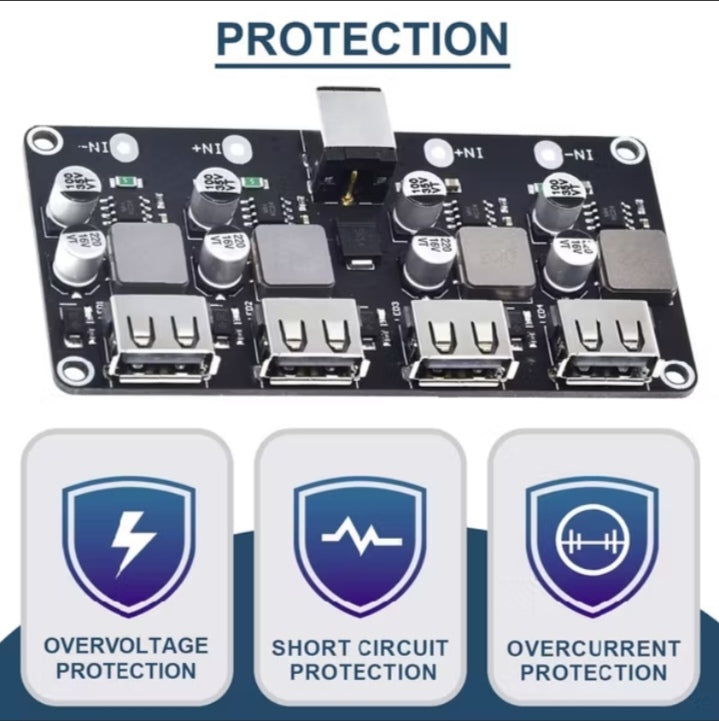 1/2/4-Channel QC3.0/QC2.0 USB DC-DC Buck Converter Module – 6V–32V to 5V Fast Charging Step-Down Circuit Board
