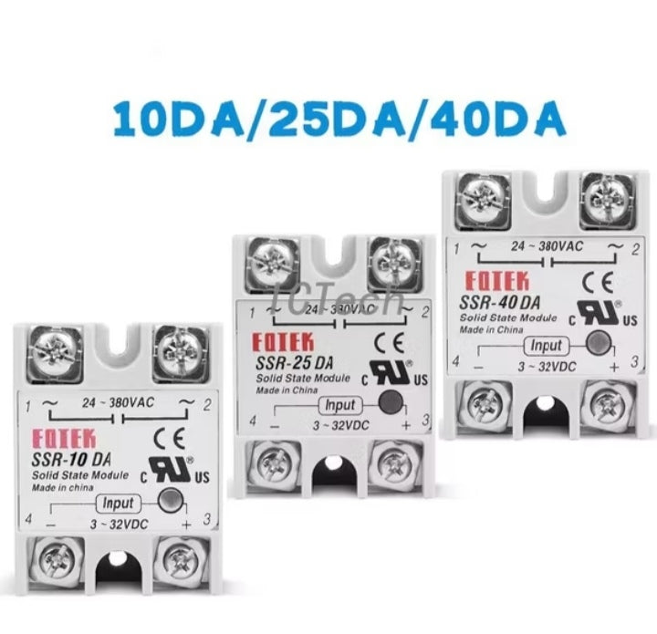 10A/25A/40A Solid State Relay SSR-10DA/25DA/40DA – Single Phase DC-AC Module, 3-32V DC Input to 24-380V AC Output