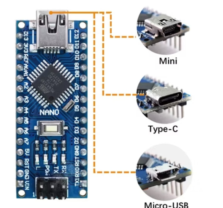 Arduino-Compatible Nano V3.0 Board – ATmega328P Microcontroller for DIY & Electronics Projects