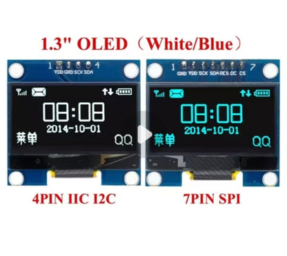1.3" OLED Display Module – 128x64 Resolution, White/Blue, SPI/I2C Dual Interface for Arduino, Raspberry Pi, ESP32