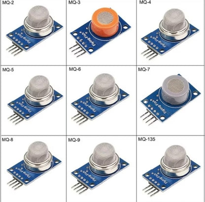 MQ Series Gas Sensor Modules Set – MQ2, MQ3, MQ4, MQ5, MQ6, MQ7, MQ8, MQ9, MQ135 – Smoke, Alcohol, LPG, CO, Hydrogen & Air Quality Detection Kit