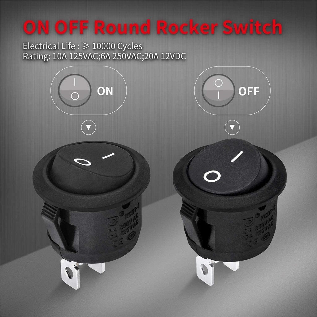 ON/OFF Round Rocker Switch SPST 20mm – 12V–24V DC 20A 2-Pin Mini Circle Toggle Switch