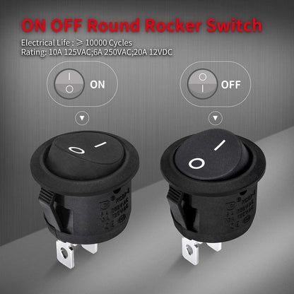 ON/OFF Round Rocker Switch SPST 20mm – 12V–24V DC 20A 2-Pin Mini Circle Toggle Switch