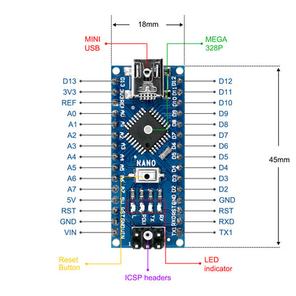 LAFVIN Arduino Nano V3.0 Board – ATmega328P with CH340G USB Chip + USB Cable