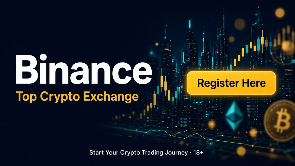 Binance crypto trading banner: Register Here and start your crypto journey