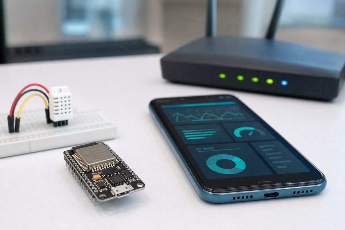 Phone or laptop dashboards are the usual front end: the ESP32 only needs Wi-Fi and a JSON payload.