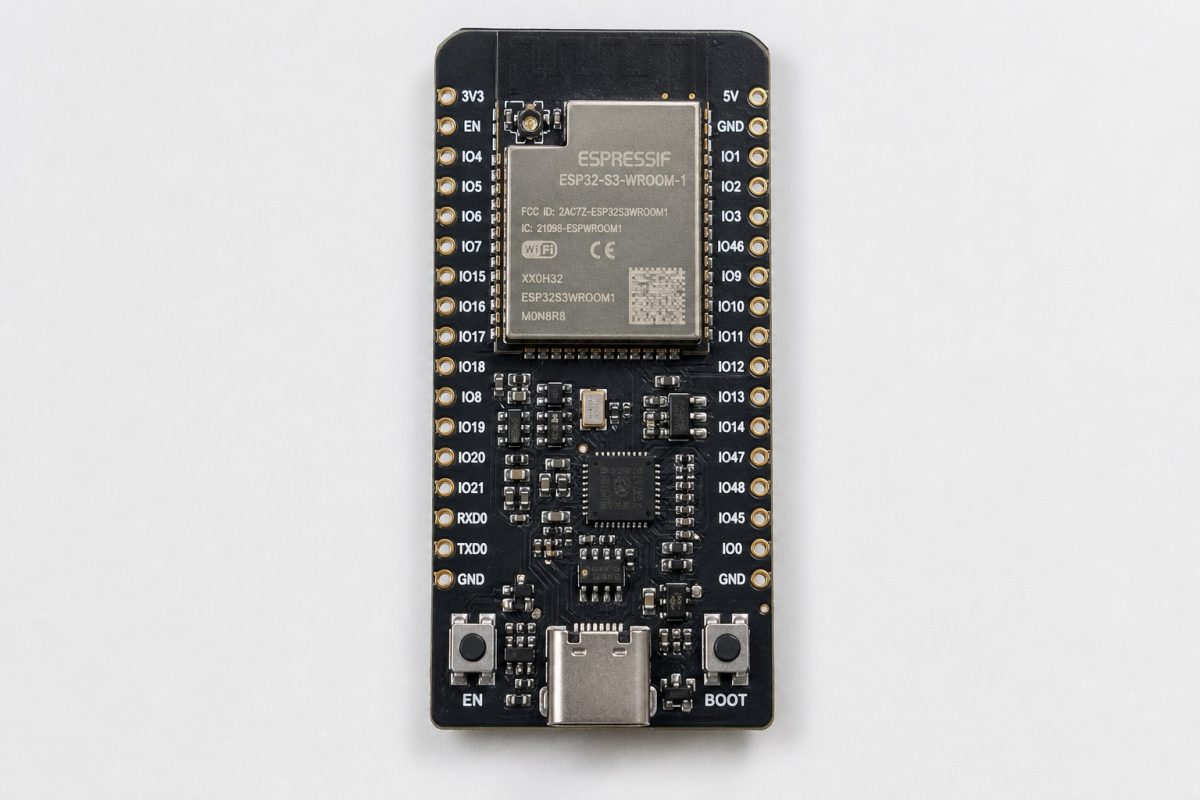 DevKit dual headers. Pin names are printed on the silk; match them to J1 (left) and J3 (right).